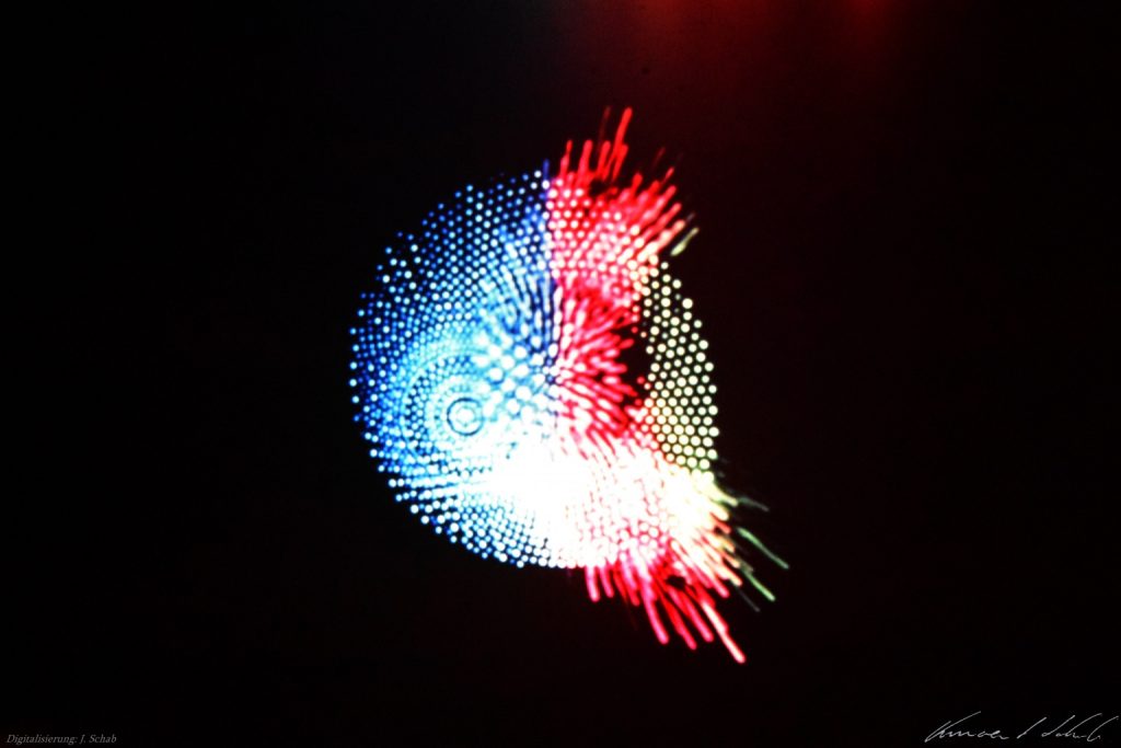 Lightshow-Dia, Lichtkunst Vincent Schab Anfang 1970er Jahre, Lichtgrafik, Lightshow, Lichtenvironments