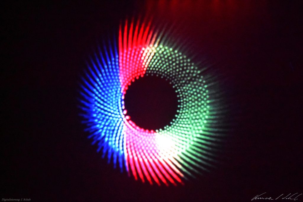Lightshow-Dia, Lichtkunst Vincent Schab Anfang 1970er Jahre, Lichtgrafik, Lightshow, Lichtenvironments