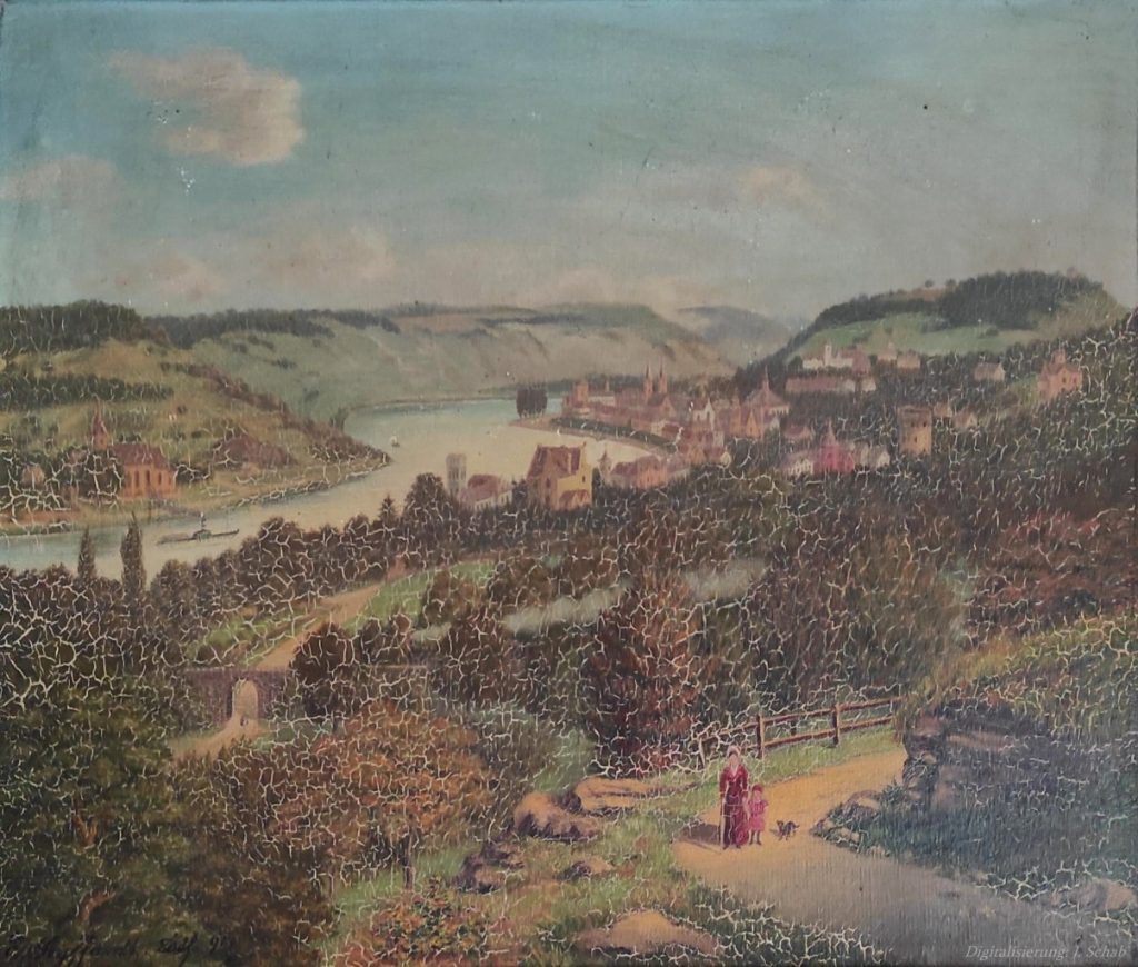 Rhein bei Boppard - Ölgemälde des Künstlers und Seidenfabrikanten Ernst Seyffardt, Pfalz - Romantischer Realismus