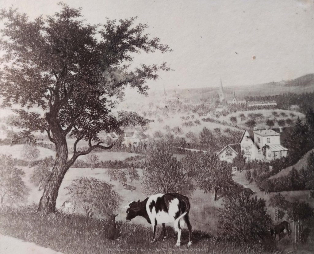 Ölgemälde des Künstlers und Seidenfabrikanten Ernst Seyffardt, Pfalz - Realismus, romantischer Realismus, aus Fotoalbum der Ernst Seyffardt