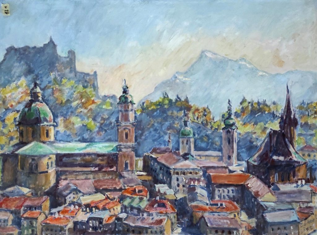 Salzburg Altstadt mit Burg - Ölgemälde -Künstlerin Barbara Lise: Elisabeth Schab- Spätimpressionismus