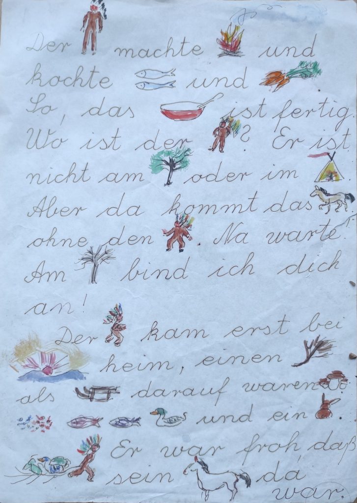 Illustration einer Indianergeschichte zum Lesenlernen ihrer Enkel von der Künstlerin Barbara Lise